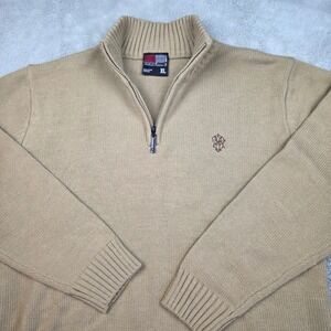 Southpole Quarter Zip Sweater Mens XL Ribbed Mock Neck Embroidered Logo Tan Brn